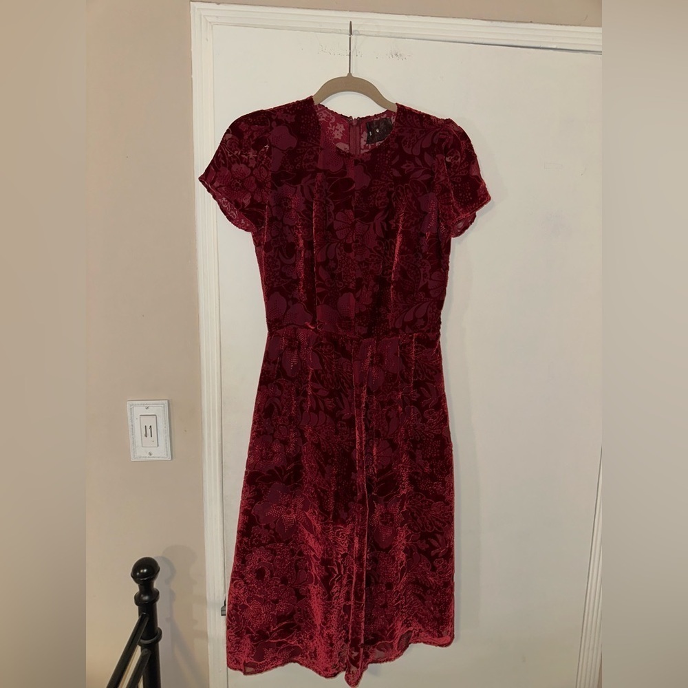Reformation Bettina Jacquard Holiday Crimson Dress Size Small - Picture 3 of 6